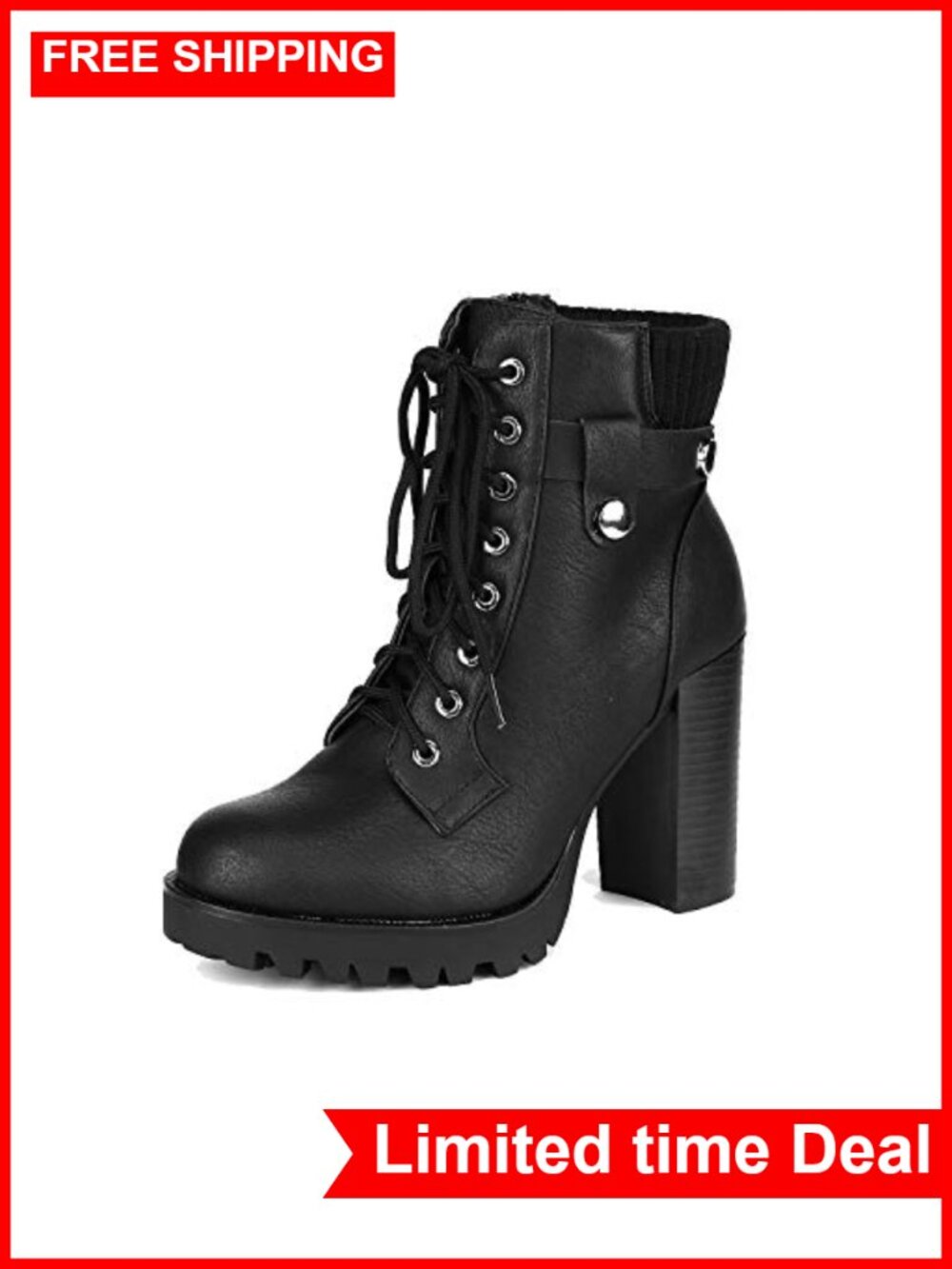 Women's Faux Leather Lace Up Combat Ankle Booties Shoes Platform Heels